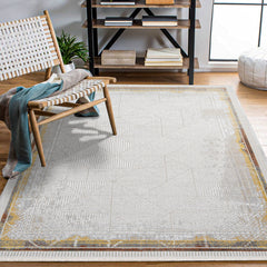 Regan Gri Bej Çerçeveli Akrilik Triko Makine Halısı