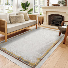 Regan Gri Bej Çerçeveli Akrilik Triko Makine Halısı