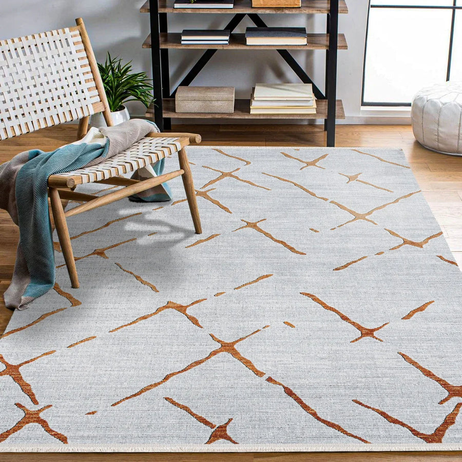Gri Geometrik Modern Triko Halı - Pati Dostu - Toz Vermez