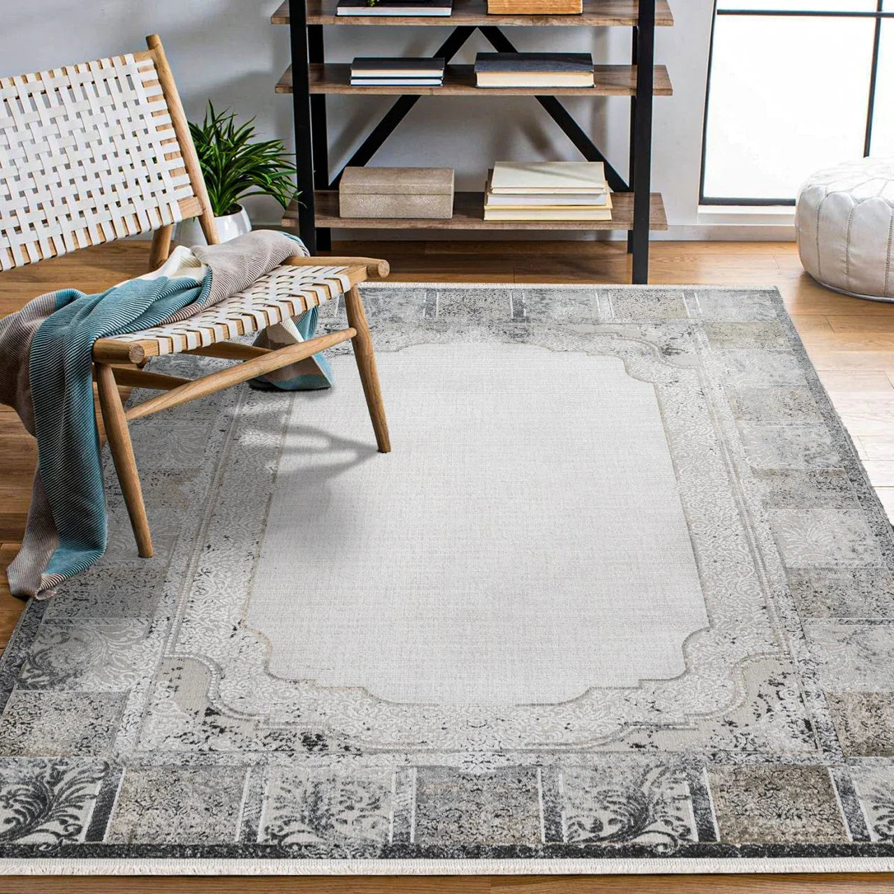 Antrasit Gri Bordürlü Minimalist Halı - Yıkanabilir - Kaymaz Taban - Pati Dostu