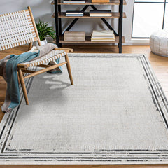 Elizay Gri Çerçeveli Akrilik Triko Makine Halısı