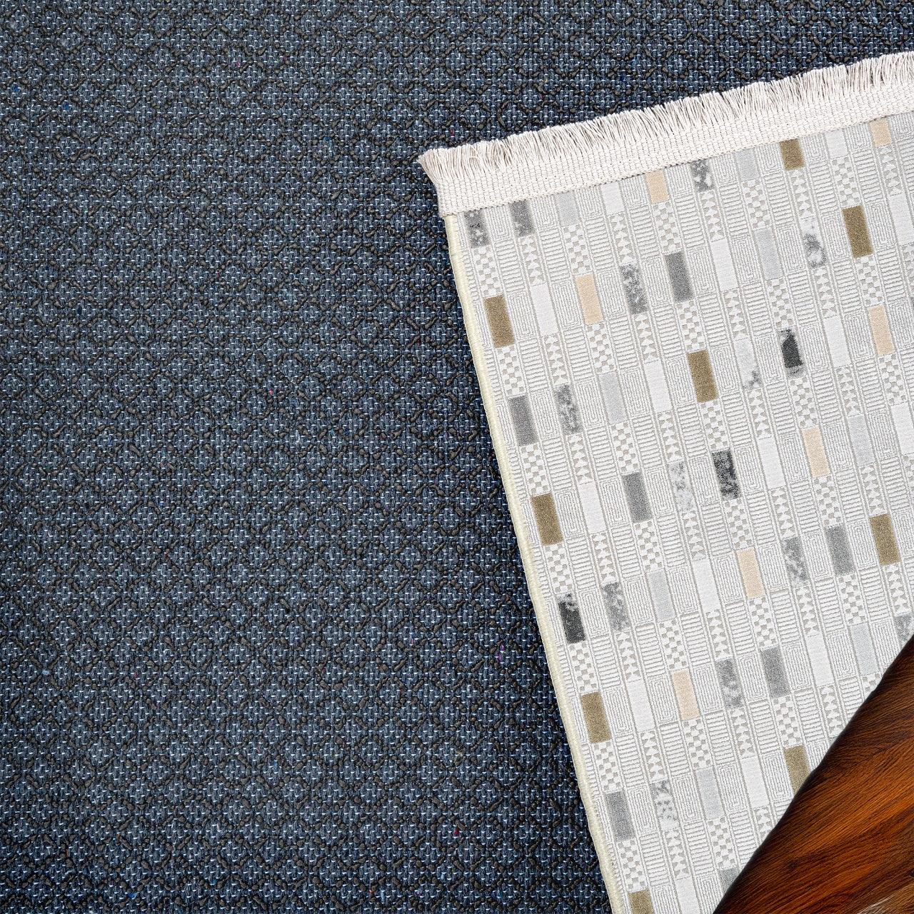 Beyaz Gri Geometrik Minimalist Halı - Yıkanabilir - Kaymaz Taban - Pati Dostu