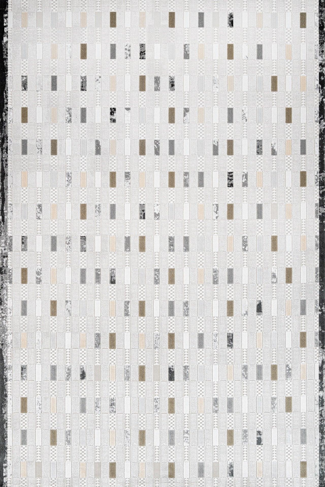 Beyaz Gri Geometrik Minimalist Halı - Yıkanabilir - Kaymaz Taban - Pati Dostu