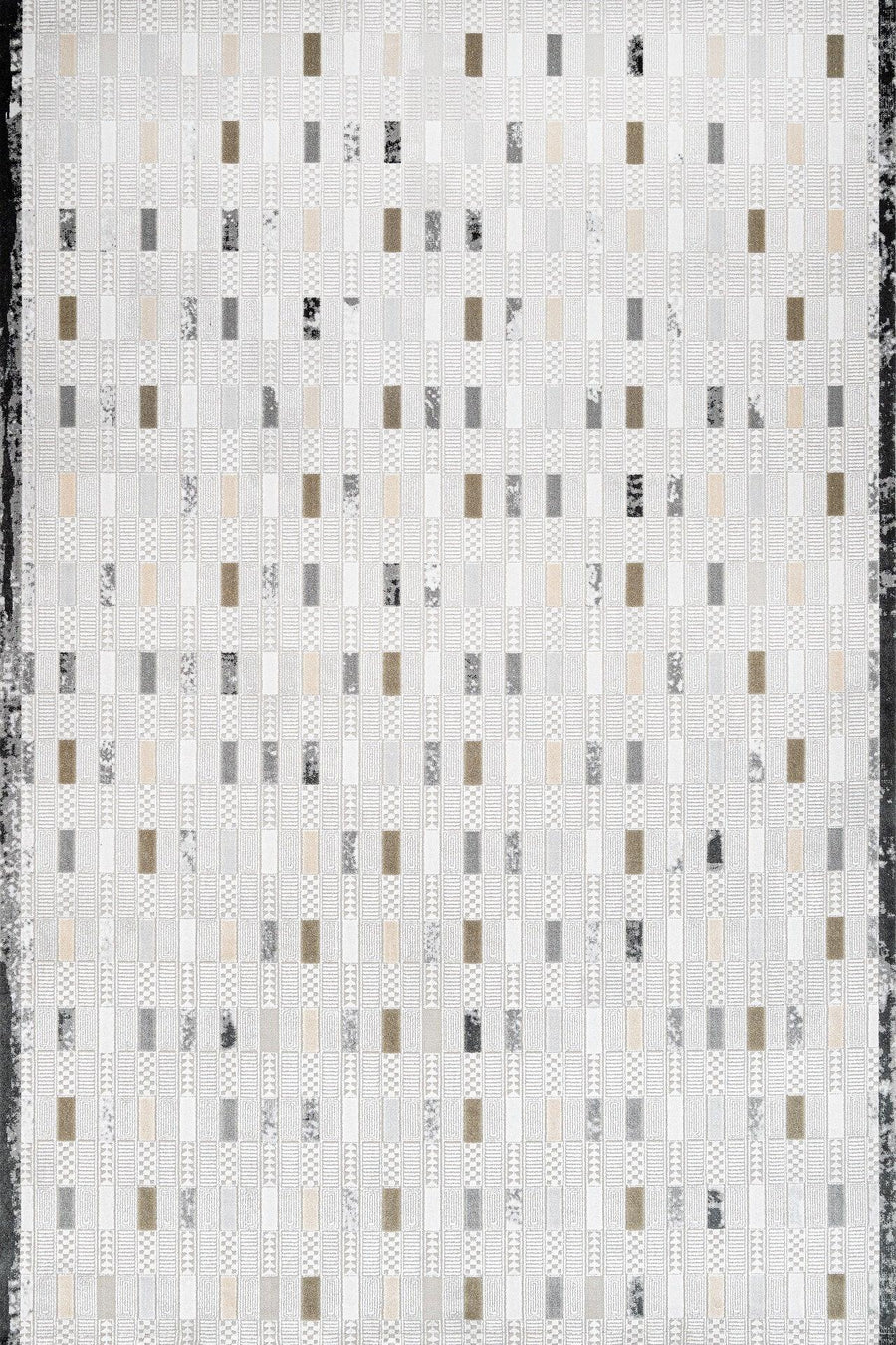 Beyaz Gri Geometrik Minimalist Halı - Yıkanabilir - Kaymaz Taban - Pati Dostu
