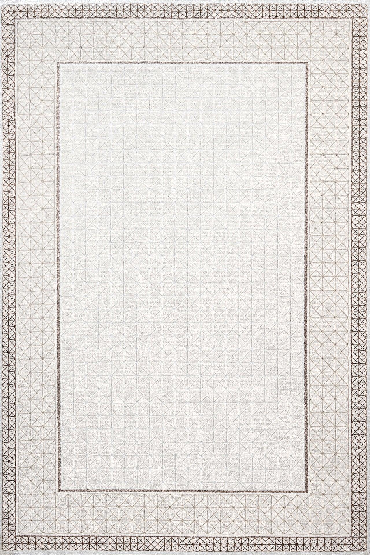 Beyaz Ekru Bordürlü Minimalist Halı - Yıkanabilir - Kaymaz Taban - Pati Dostu