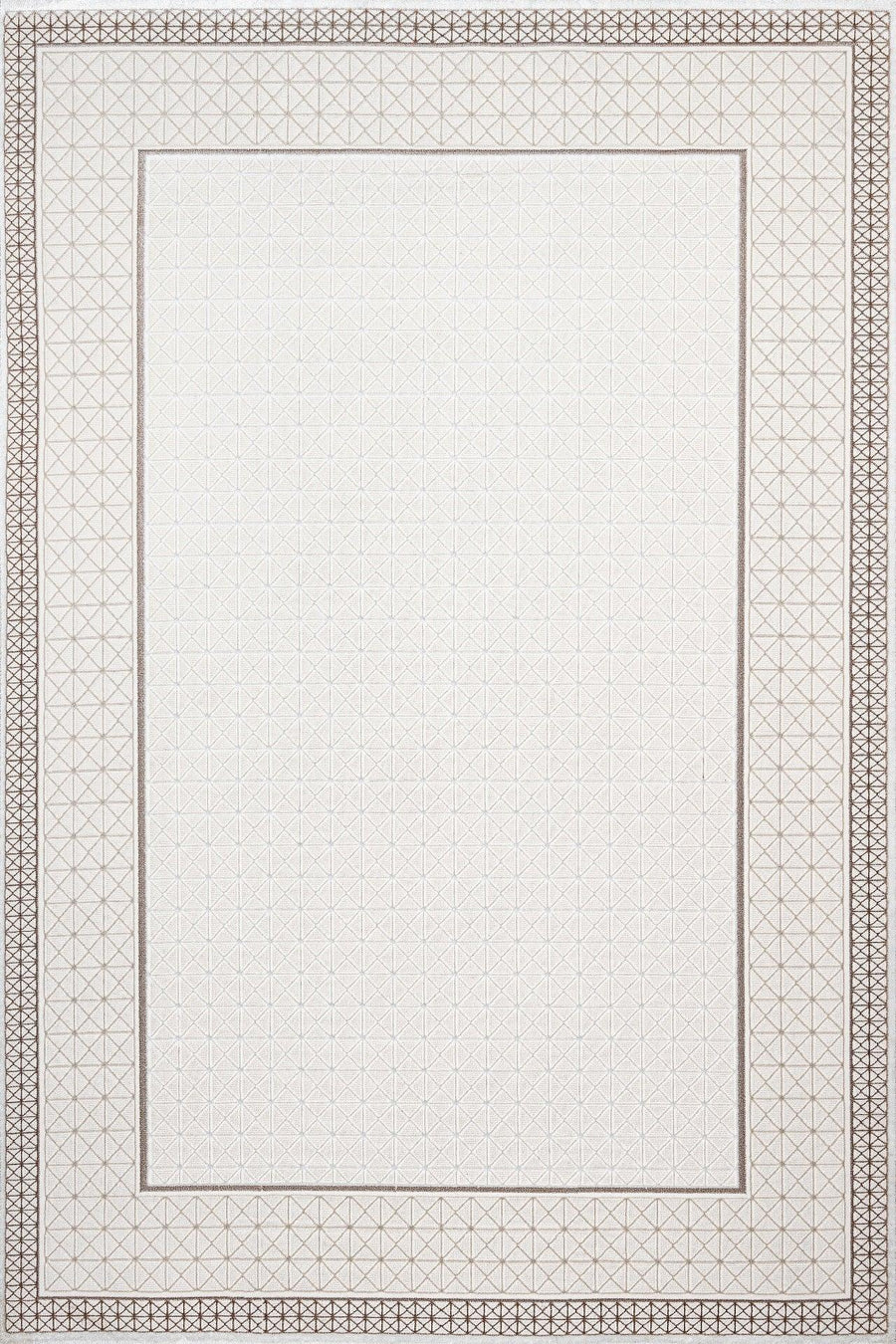 Beyaz Ekru Bordürlü Minimalist Halı - Yıkanabilir - Kaymaz Taban - Pati Dostu