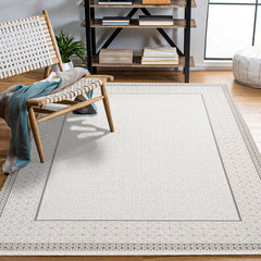 Aleena Beyaz Çerçeveli Polyester Makine Halısı