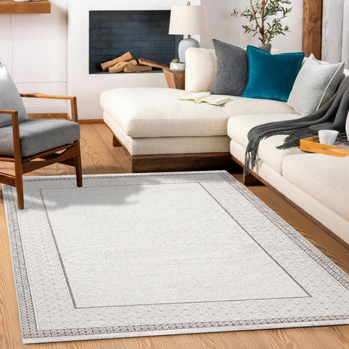 Aleena Beyaz Çerçeveli Polyester Makine Halısı