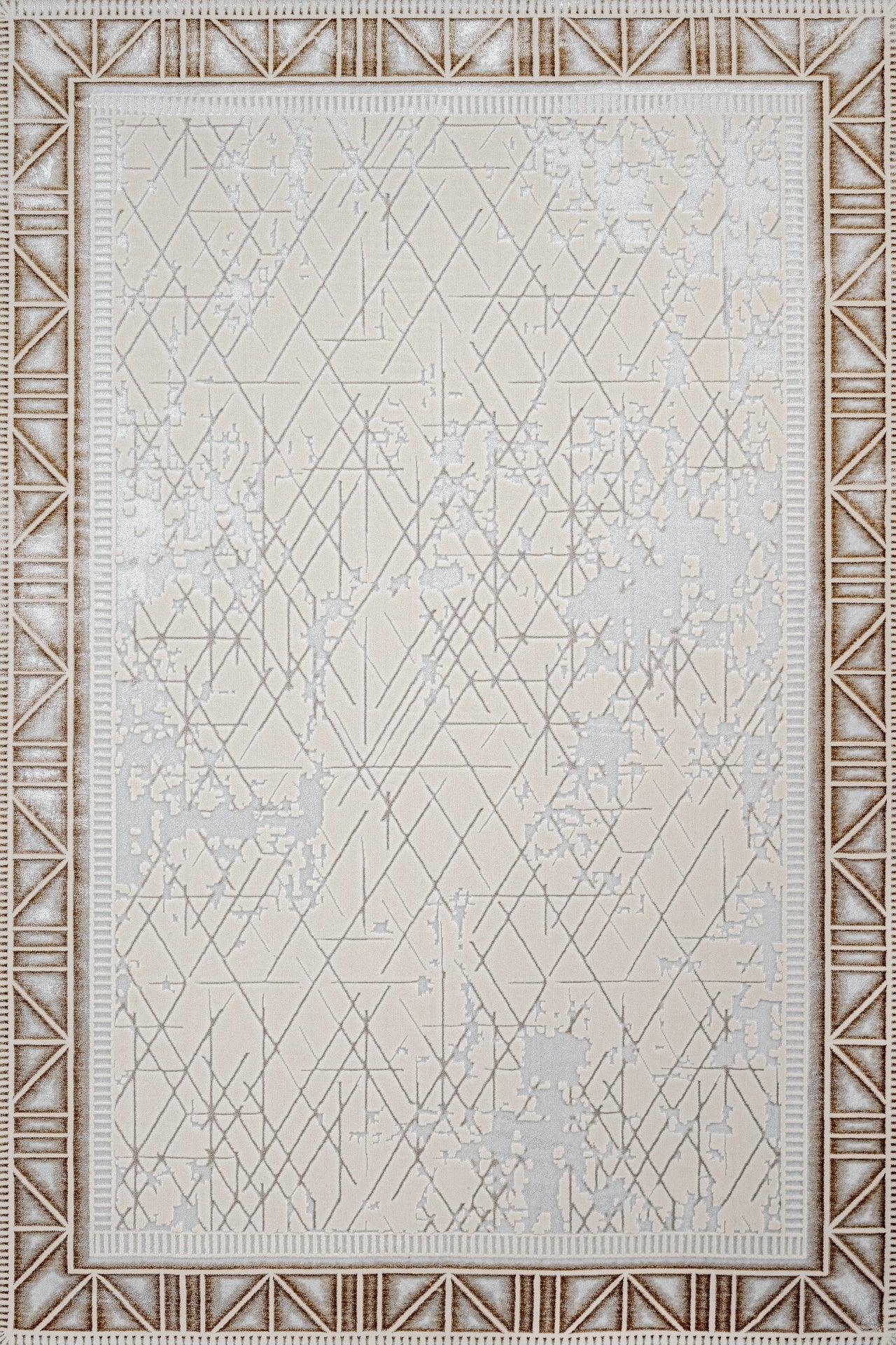 Bej Beyaz Bordürlü Minimalist Halı - Yıkanabilir - Kaymaz Taban - Pati Dostu