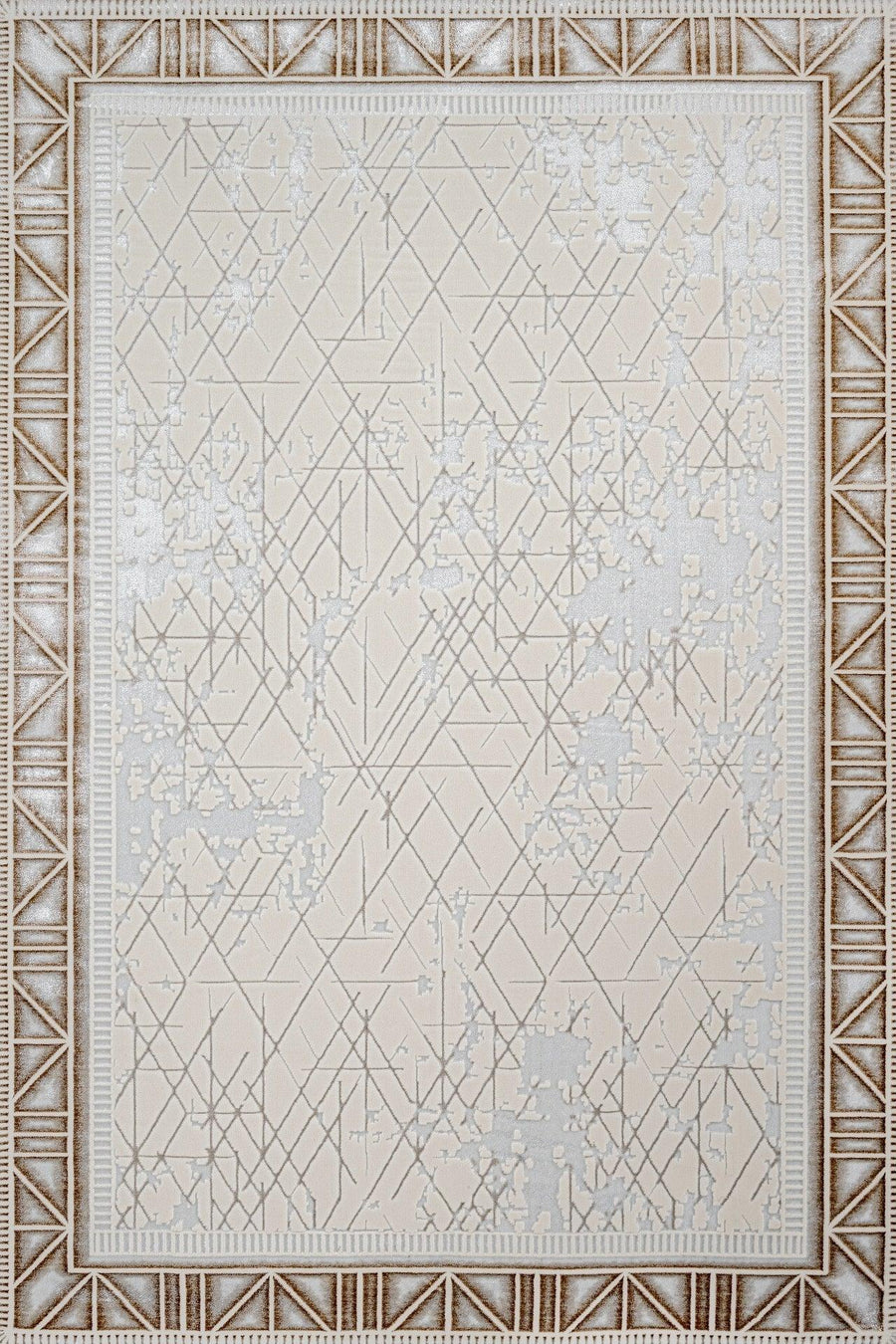 Bej Beyaz Bordürlü Minimalist Halı - Yıkanabilir - Kaymaz Taban - Pati Dostu