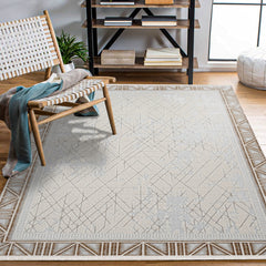 Emerie Beyaz Çerçeveli Polyester Makine Halısı