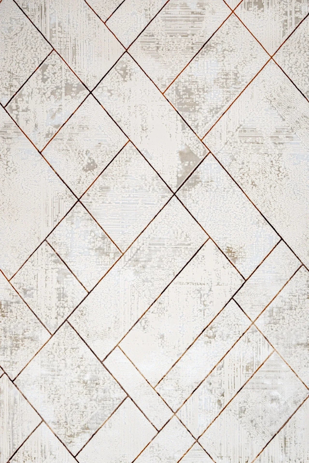 Beyaz Gri Baklava Geometrik Halı - Yıkanabilir - Kaymaz Taban - Pati Dostu