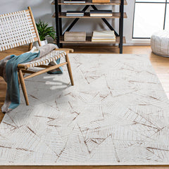 Adrianna Krem Geometrik Polyester Makine Halısı