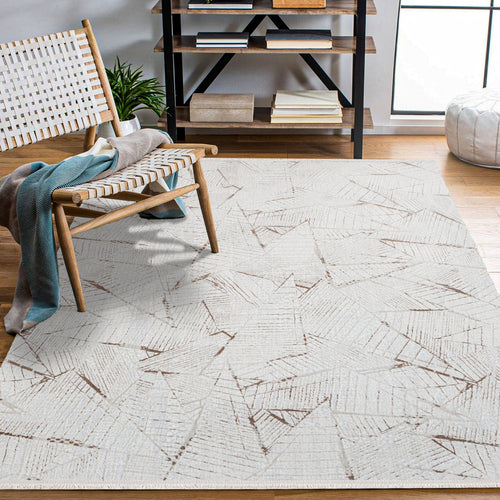 Adrianna Krem Geometrik Polyester Makine Halısı