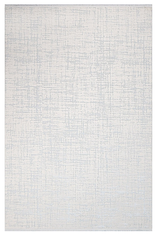 Beyaz Gri Minimalist Desenli Modern Triko Halı - Pati Dostu - Toz Vermez
