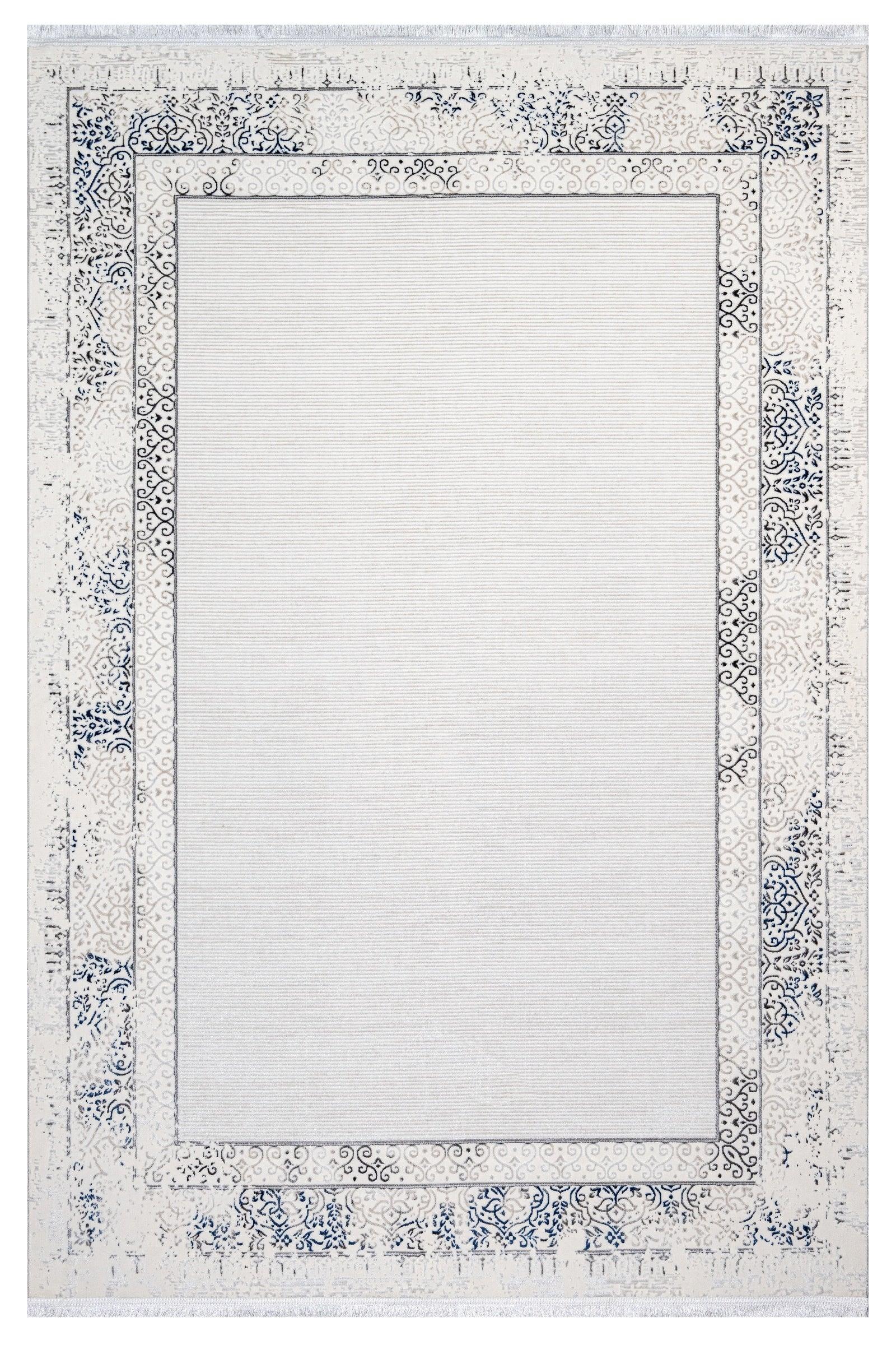 Beyaz Gri Bordürlü Sade Tasarım Triko Halı - Pati Dostu - Toz Vermez