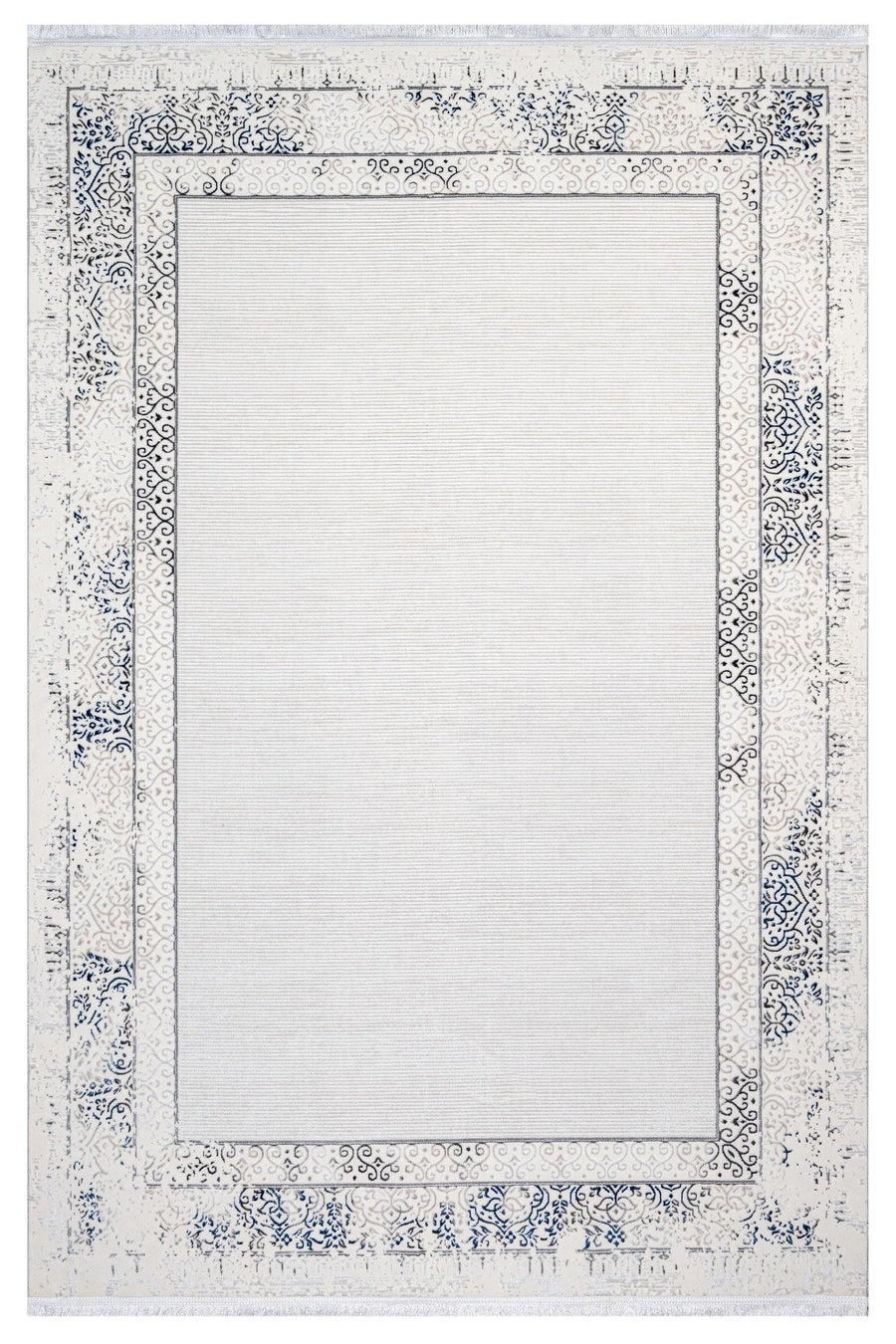 Beyaz Lacivert Bordürlü Polyester Halı 17350 – Oturma odası kullanımı
