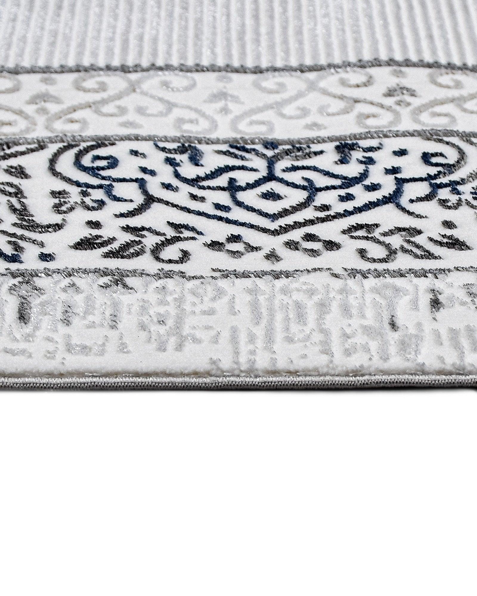 Beyaz Gri Bordürlü Sade Tasarım Triko Halı - Pati Dostu - Toz Vermez