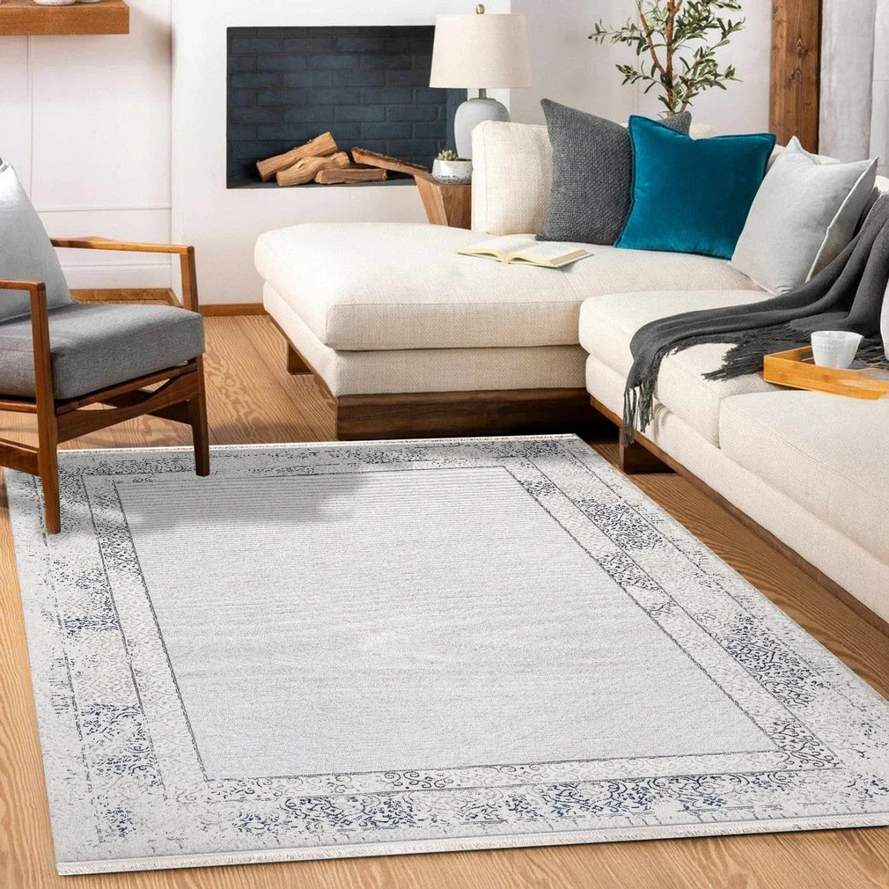 Bordürlü Modern Halı - Yıkanabilir - Kaymaz Taban - Pati Dostu