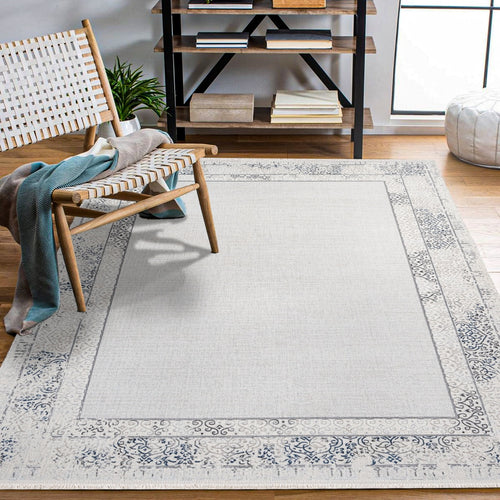 Oaklee Beyaz Çerçeveli Polyester Makine Halısı