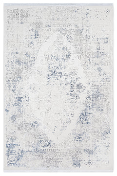 Rhea Cream Blue Distressed Polyester Machine Made Rug