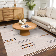 Bej Geometrik Polyester Makine Halısı