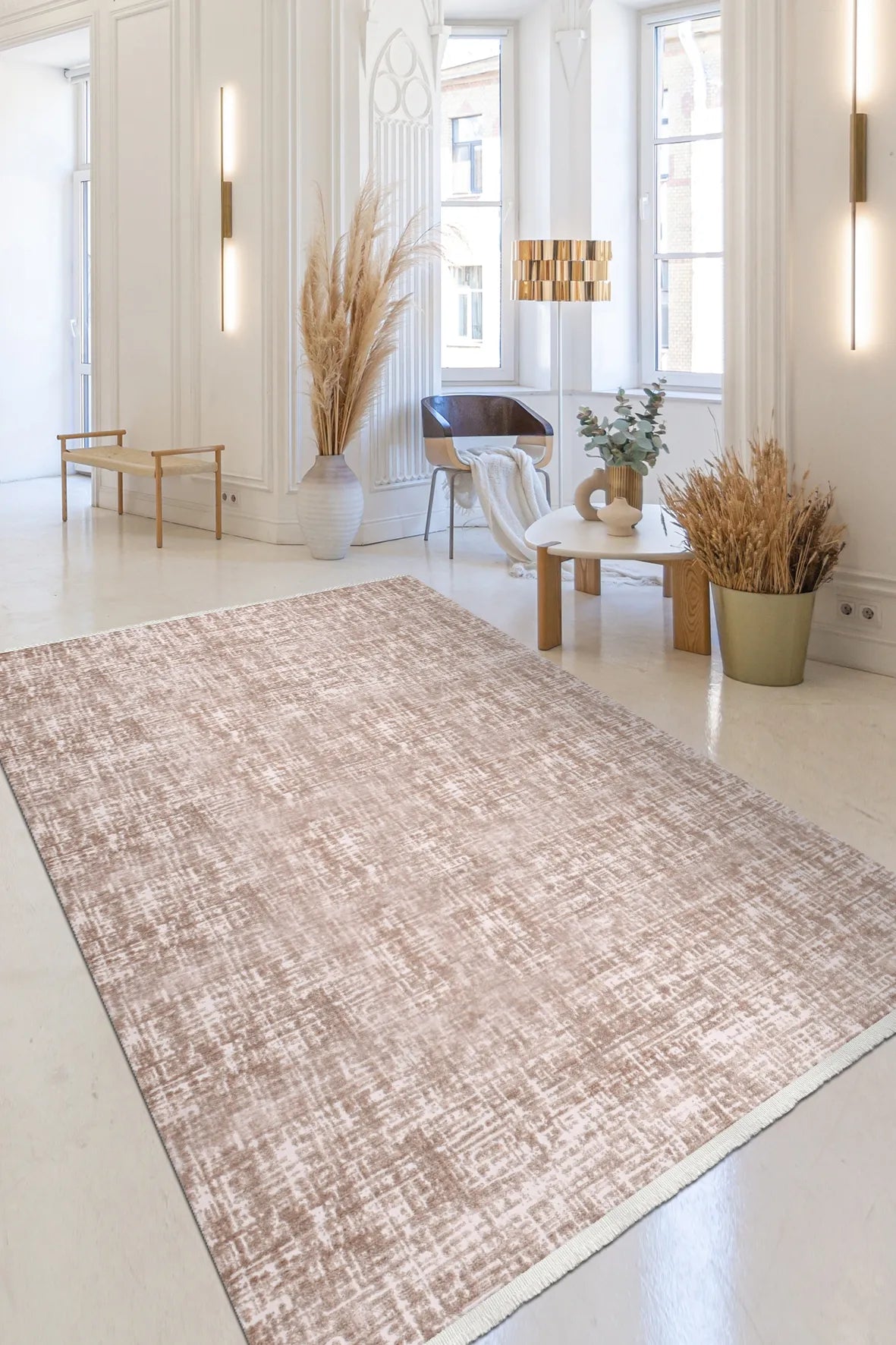 Kerani Bej Kahverengi Modern Soyut Desenli Kabartmalı Akrilik Halı