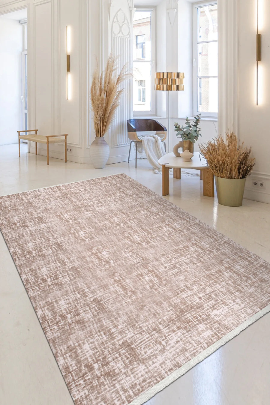Kerani Bej Kahverengi Modern Soyut Desenli Kabartmalı Akrilik Halı