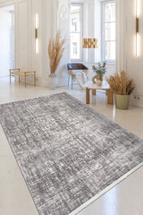Kerani Grey White Modern Abstract Patterned Living Room Rug