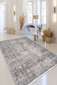 Kerani Gri Beyaz Modern Soyut Desenli Salon Halısı