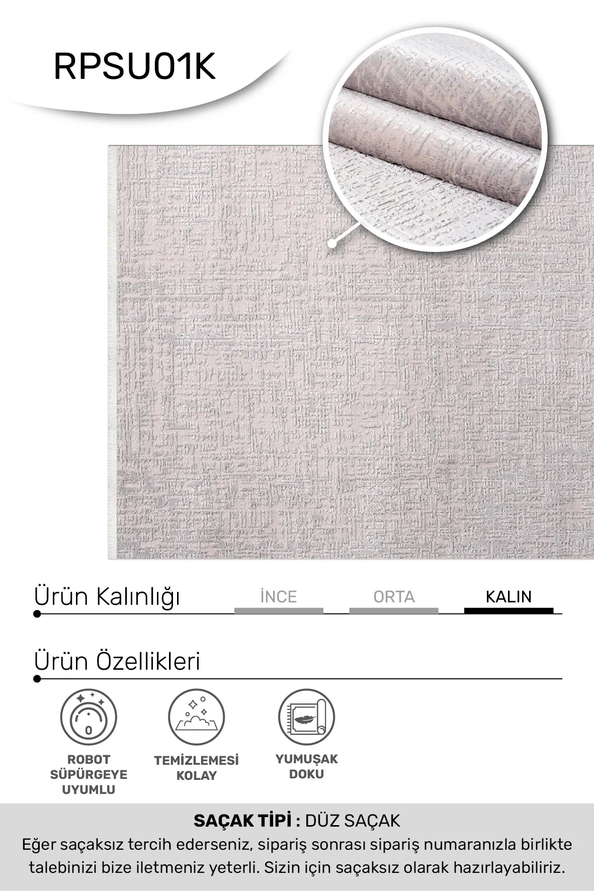 Kerani Beyaz Gri Soyut Desenli Modern Makine Halısı – arka yüz görünümü