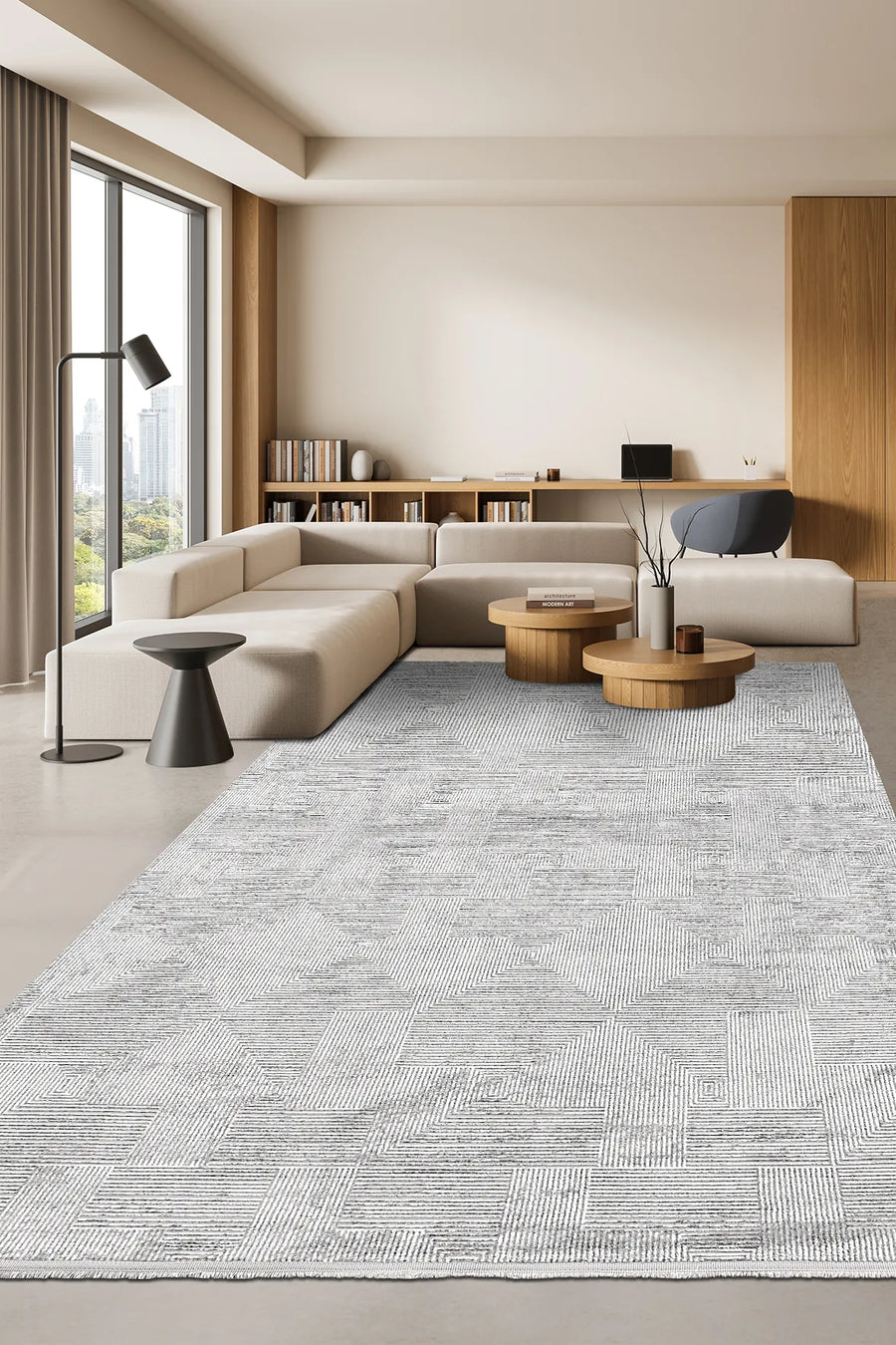 Zelvo Gri Beyaz Modern Geometrik Desenli Halı