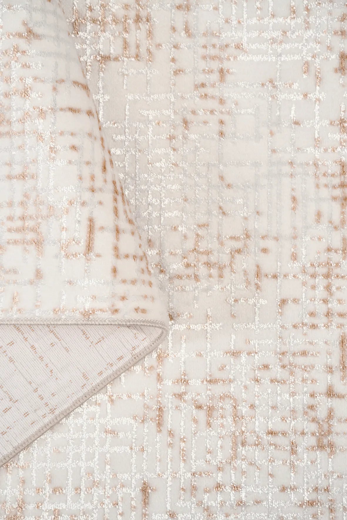 Zelvo Beyaz Bej Geometrik Desenli Modern Polyester Akrilik Halı – detay görünümü