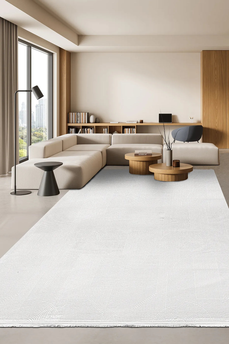 Zelvo Beyaz Kırmızı Modern Geometrik Desenli Salon Halısı