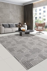 Tanvo Hellgrau Weiß Geometrisch Gemusterter Polyester Teppich