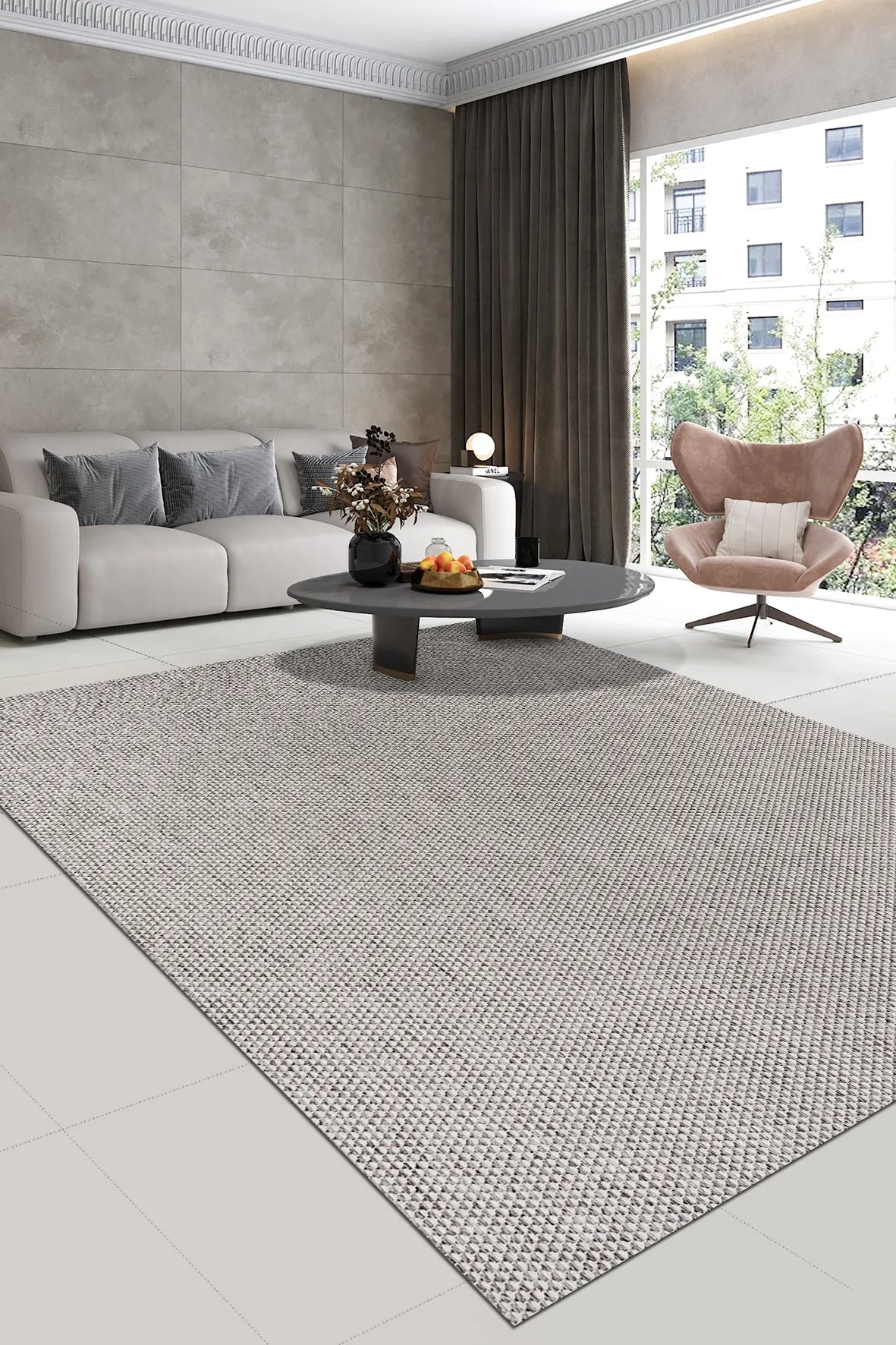 Tanvo Gri Beyaz Geometrik Desenli Modern Halı