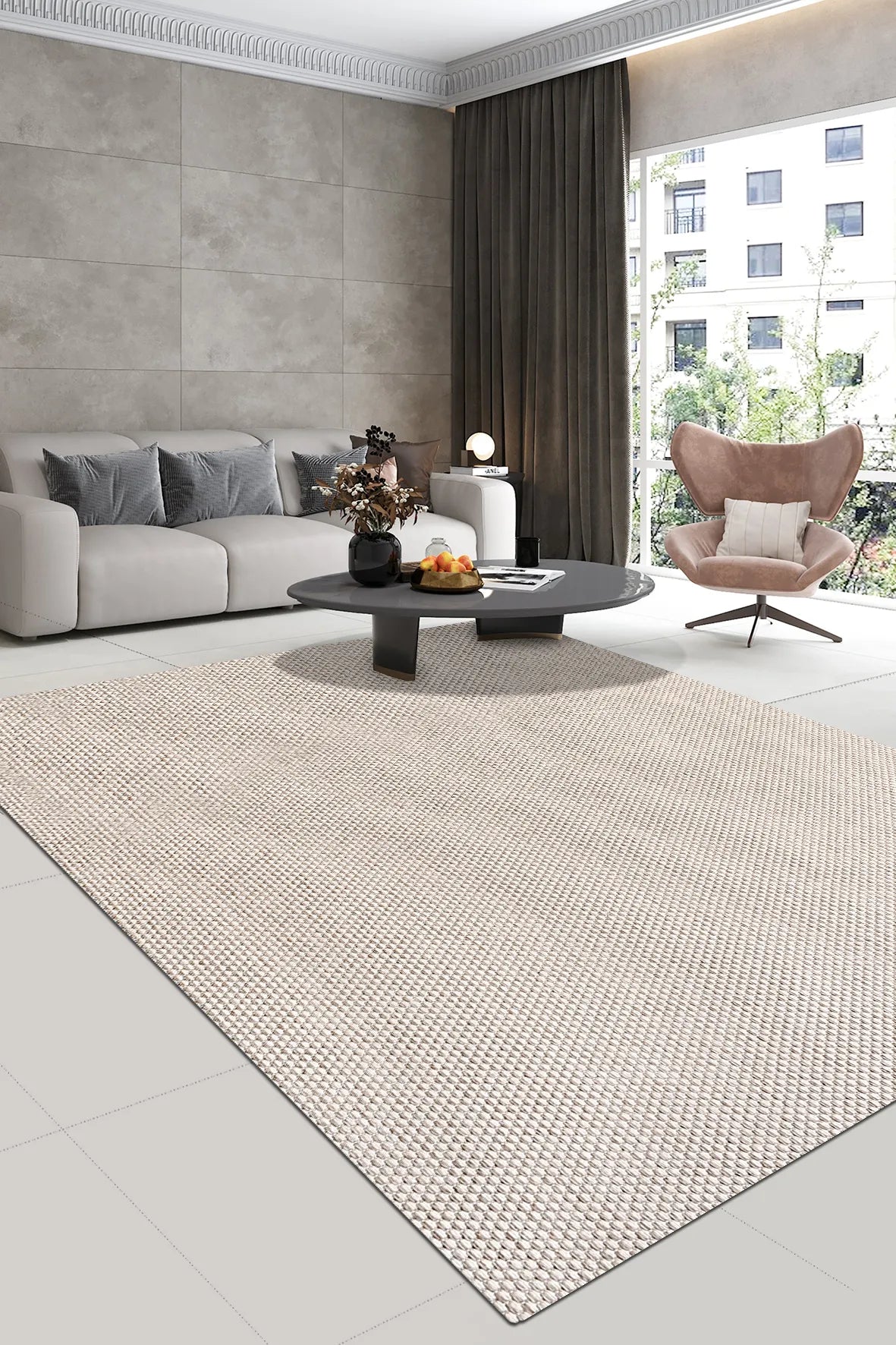 Tanvo Bej Gri Geometrik Desenli Modern Halısı