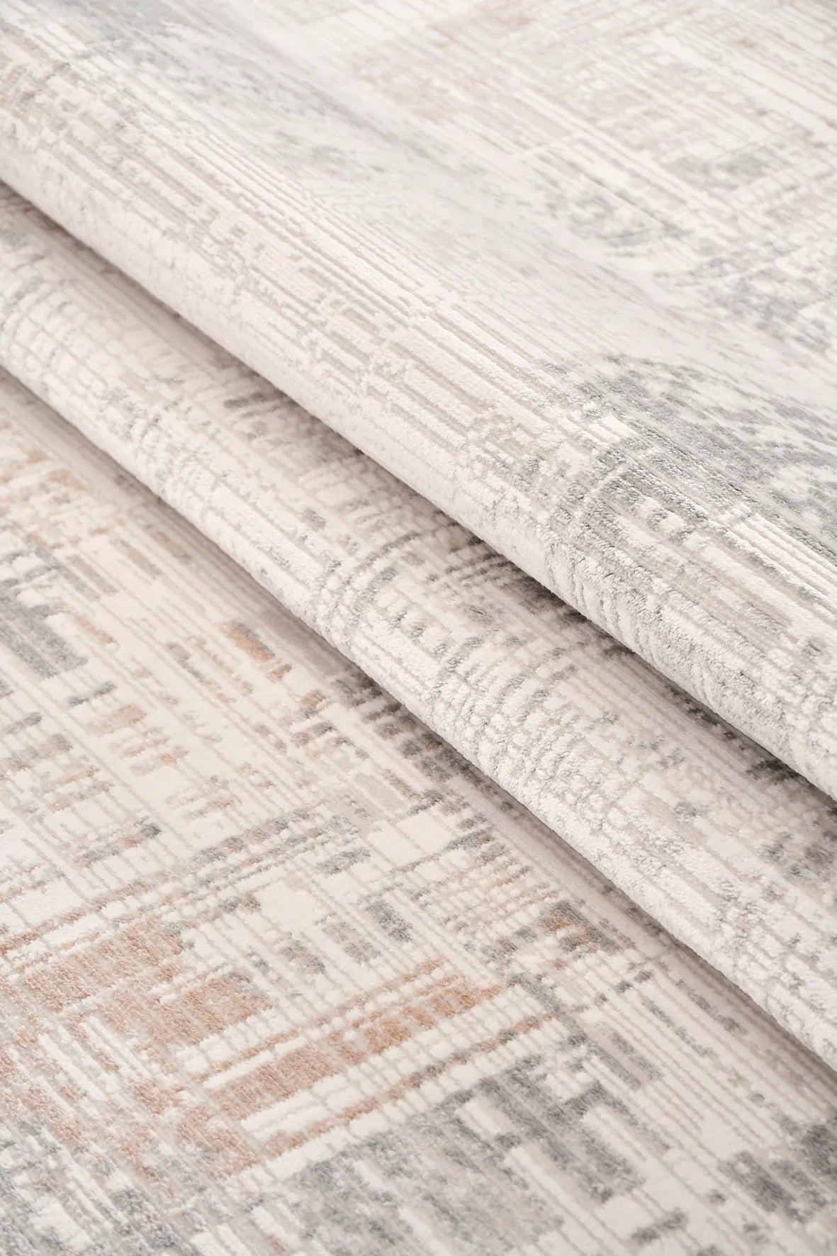 Pryvo Beyaz Gri Soyut Desenli Modern Makine Halısı – doku yakın çekim