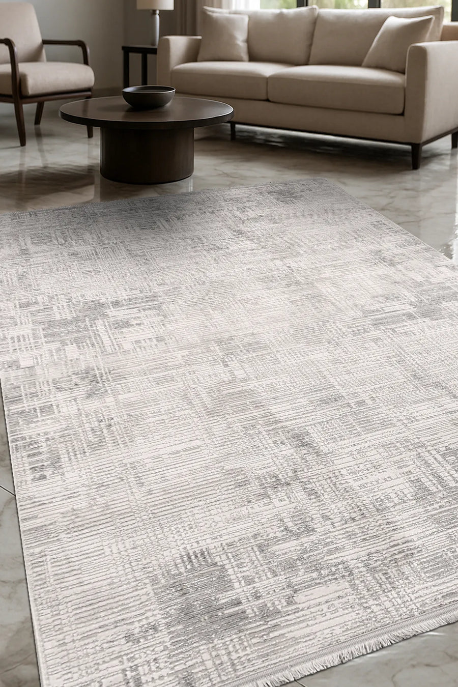 Pryvo Açık Gri Soyut Desenli Modern Halı