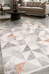 Nowoczesny dywan do salonu Pryvo w biało-szare wzory geometryczne