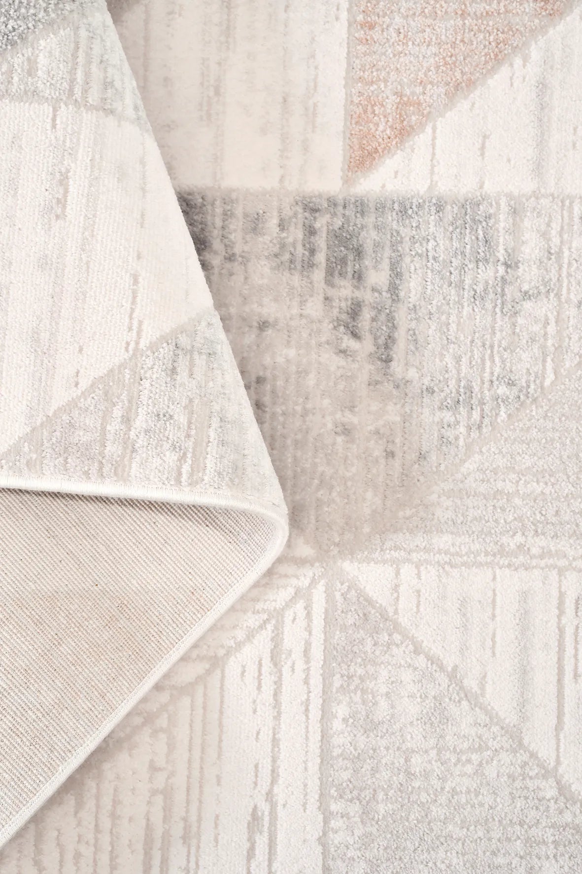 Pryvo Beyaz Gri Geometrik Desenli Modern Salon Halısı – detay görünümü