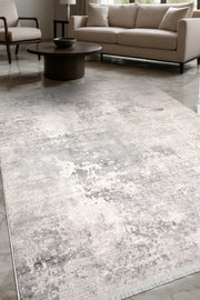 Pryvo Gri Beyaz Soyut Desenli Modern Salon Halısı