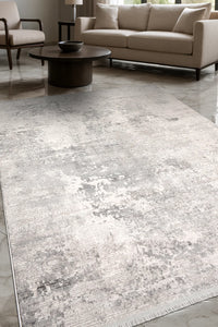 Pryvo Gri Beyaz Soyut Desenli Modern Salon Halısı