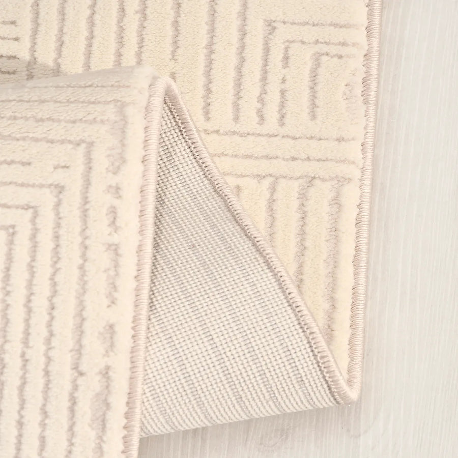 Sivno Koleksiyonu Krem Bej Modern Geometrik Desenli Halı