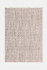Klavra Beige Grey Striped Modern Living Room Rug with Embossed Design