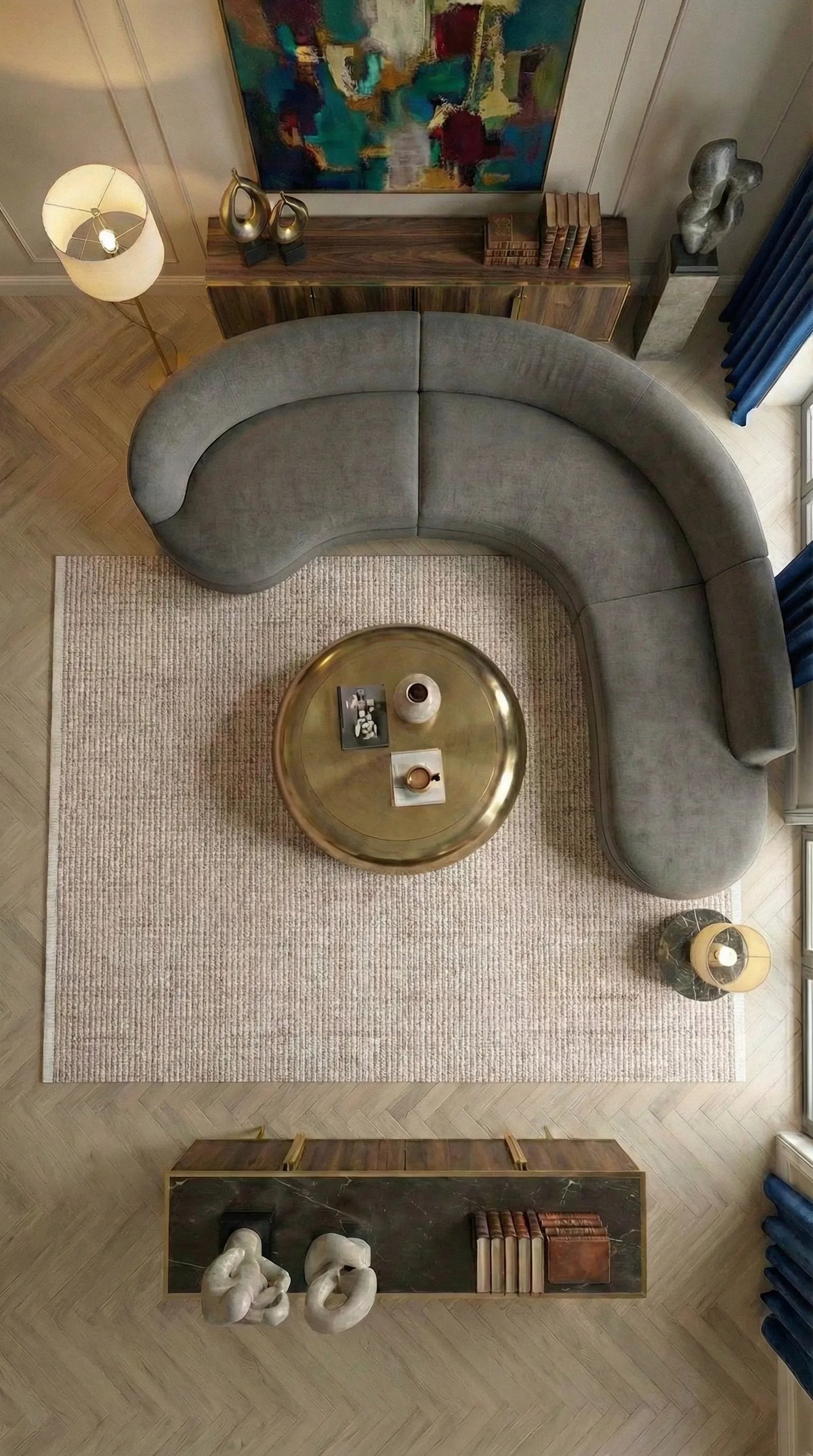 Klavra Bej Gri Çizgili Modern Salon Halısı Kabartmalı