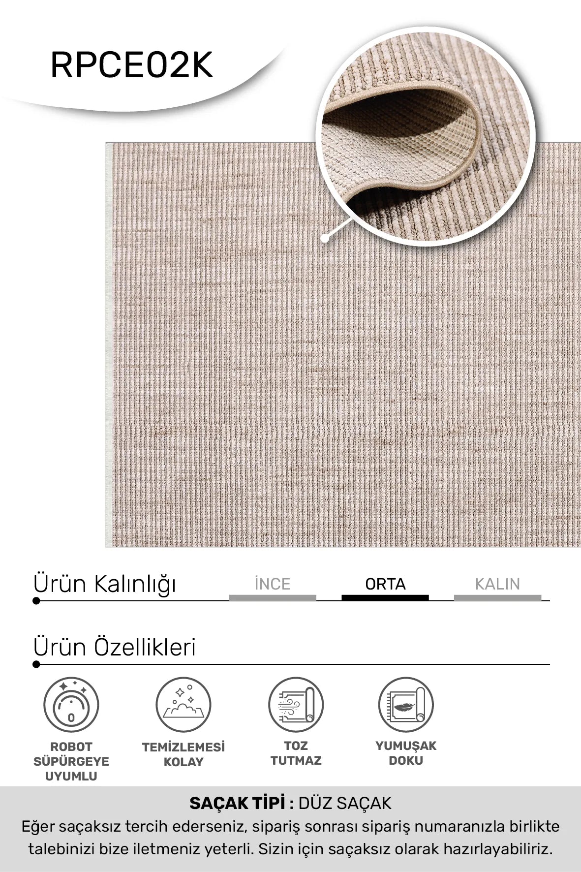 Klavra Bej Gri Çizgili Modern Salon Halısı Kabartmalı – arka yüz görünümü