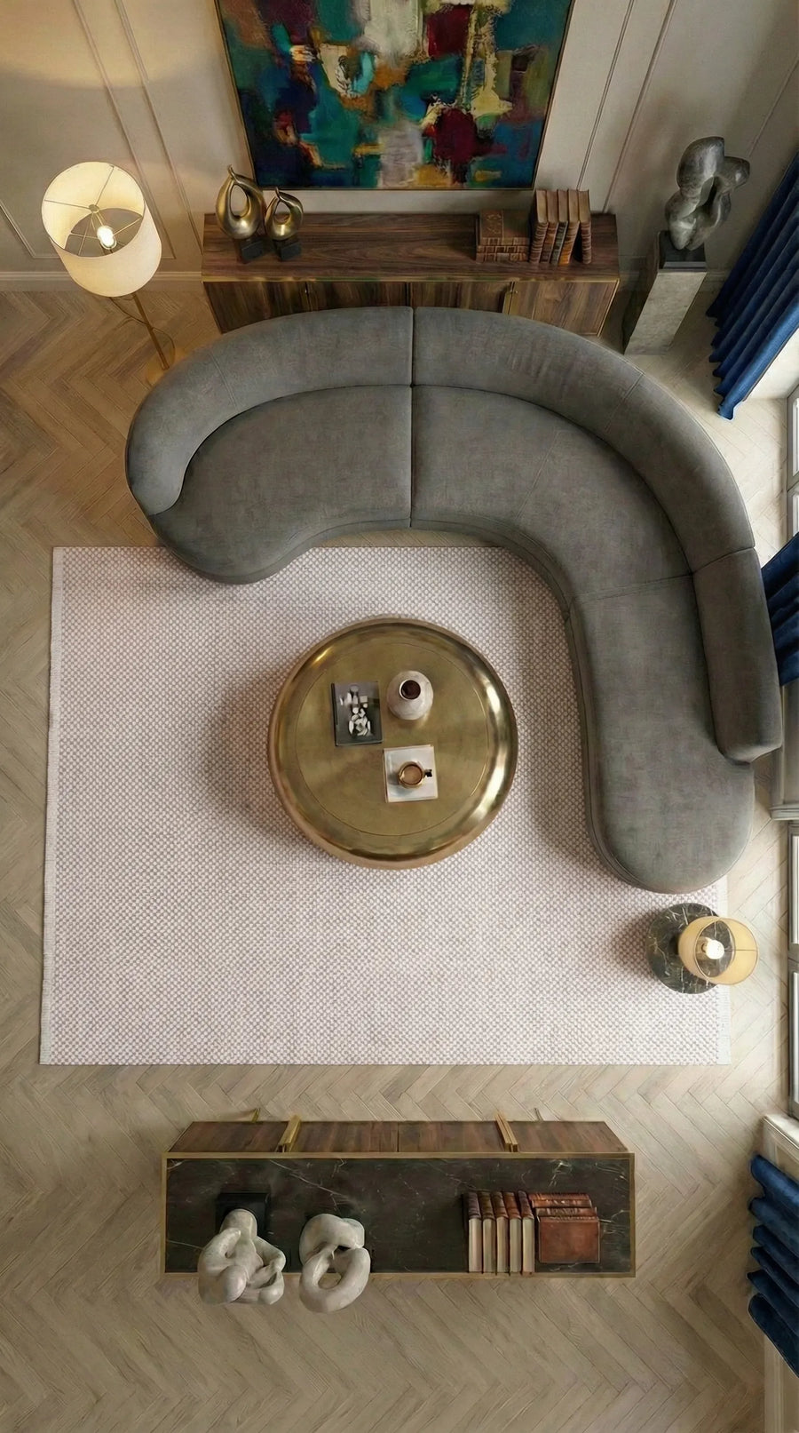 Klavra Ekru Bej Geometrik Desenli Modern Salon Halısı