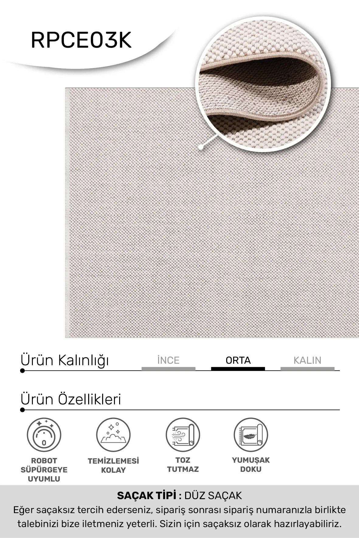 Klavra Ekru Bej Geometrik Desenli Modern Salon Halısı – kenar detayı