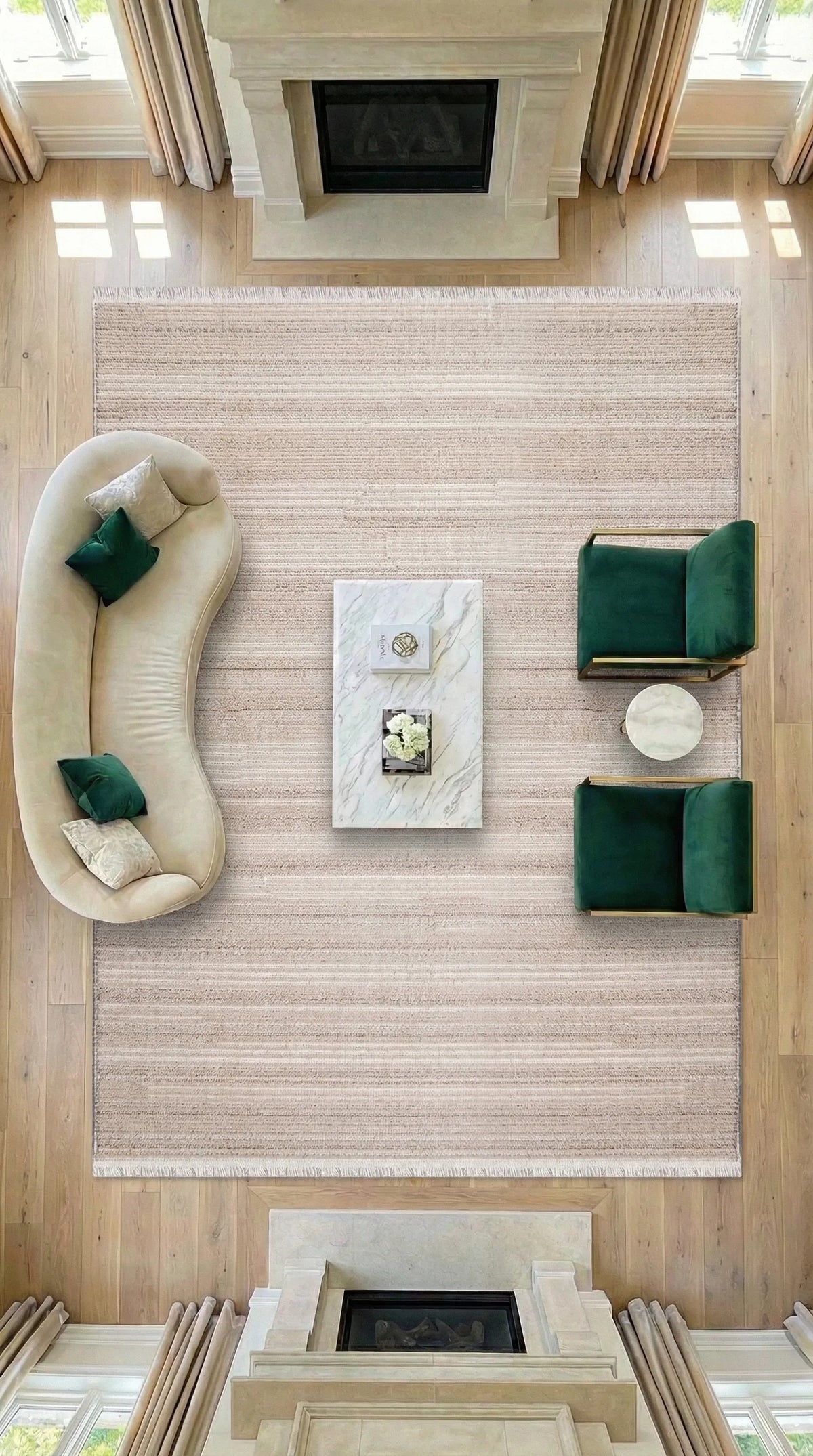 Noraso Bej Krem Çizgili Modern Salon Makine Halısı – farklı açı